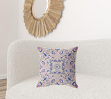 18" X 18" Purple And Blue Broadcloth Floral Throw Pillow