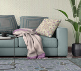 16" X 16" Off White And Purple Broadcloth Floral Throw Pillow