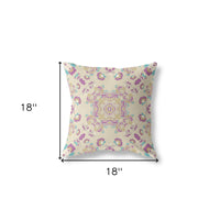18" X 18" Off White And Purple Broadcloth Floral Throw Pillow