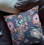 16" X 16" Floral Blue And Pink Broadcloth Floral Throw Pillow