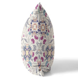 18" X 18" Off White And Pink Broadcloth Floral Throw Pillow