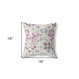 18" X 18" Off White And Pink Broadcloth Floral Throw Pillow