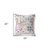 18" X 18" Off White And Pink Broadcloth Floral Throw Pillow