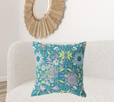 18" X 18" Green And Yellow Broadcloth Floral Throw Pillow