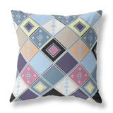 18" X 18" Blue And Purple Broadcloth Floral Throw Pillow