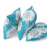 16" X 16" Blue Aqua And White Broadcloth Floral Throw Pillow