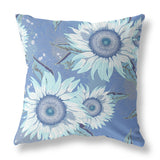 16" X 16" Blue And White Broadcloth Floral Throw Pillow