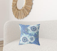 18" X 18" Blue And White Broadcloth Floral Throw Pillow