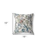 16" X 16" Green And Grey Broadcloth Floral Throw Pillow