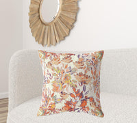 18" X 18" Red, Peach And Cream Broadcloth Floral Throw Pillow