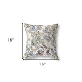 16" X 16" White, Pink And Grey Broadcloth Floral Throw Pillow