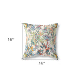 16" X 16" White, Yellow And Green Broadcloth Floral Throw Pillow