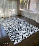 5' X 7' Black And Blue Oriental Area Rug