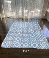 5' X 7' Blue And Red Oriental Area Rug