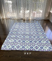 5' X 7' Light Blue And Navy Oriental Area Rug