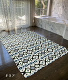 5' X 7' Black And Green Oriental Area Rug