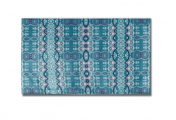 5' X 7' Aqua Oriental Area Rug