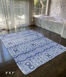 5' X 7' Muted Blue And Navy Oriental Area Rug