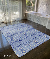 5' X 7' Muted Blue And Navy Oriental Area Rug