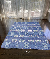 5' X 7' Muted Blue And White Oriental Area Rug