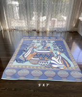 5' X 7' Blue And Orange Oriental Area Rug