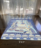 5' X 7' Blue And Blue Abstract Area Rug