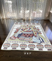 5' X 7' Muted Green And Red Abstract Area Rug