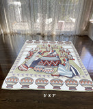 5' X 7' Muted Green And Red Abstract Area Rug