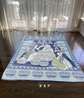 5' X 7' Navy Light Blue Green Abstract Area Rug