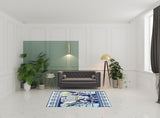 5' X 7' Navy Light Blue Green Abstract Area Rug