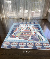 5' X 7' Red And Blue Abstract Area Rug