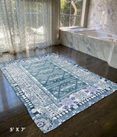 5' X 7' Aqua Oriental Area Rug