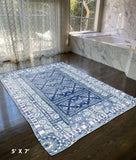 5' X 7' Blue And Blue Oriental Area Rug