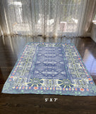 5' X 7' Blue And Green Oriental Area Rug