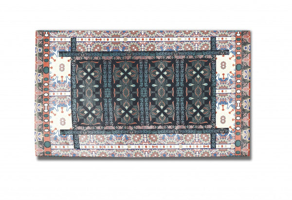 5' X 7' Dark Grey And Orange Oriental Area Rug