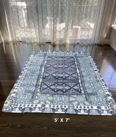 5' X 7' Indigo Light Blue Oriental Area Rug