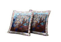 Set Of Two 16" X 16" Blue Brown Zippered Suede Floral Throw Pillow