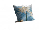 Set Of Two 16" X 16" Blue Beige Zippered Suede Floral Throw Pillow