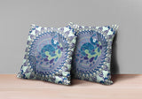 Set Of Two 16" X 16" Blue Light Blue Zippered Suede Geometric Throw Pillow