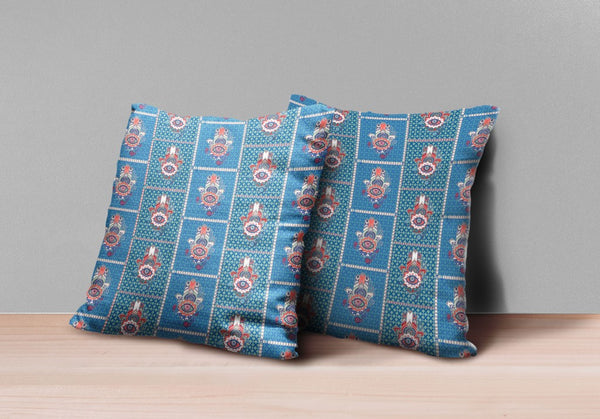 Set Of Two 16" X 16" Blue Zippered Broadcloth Geometric Throw Pillow