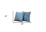 Set Of Two 16" X 16" Blue Zippered Broadcloth Geometric Throw Pillow