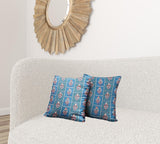 Set Of Two 16" X 16" Blue Zippered Broadcloth Geometric Throw Pillow