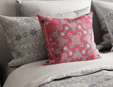 Set Of Two 16" X 16" Red Grey Blue Zippered Broadcloth Geometric Throw Pillow