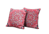 Set Of Two 16" X 16" Red Grey Blue Zippered Broadcloth Geometric Throw Pillow
