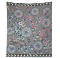 Gray Peacock and Flowers 80" x 68" Hanging Wall Tapestry