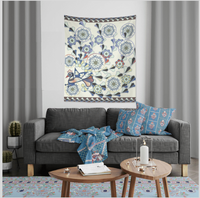 Off-White Peacock and Flowers 80" x 68" Hanging Wall Tapestry