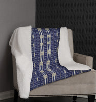 Indigo Blue Geometric Fleece and Sherpa Throw Blanket