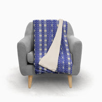 Indigo Blue Geometric Fleece and Sherpa Throw Blanket