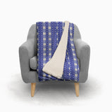 Indigo Blue Geometric Fleece and Sherpa Throw Blanket