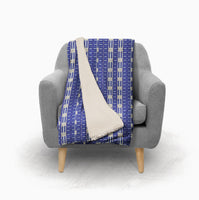Indigo Blue Geometric Fleece and Sherpa Throw Blanket